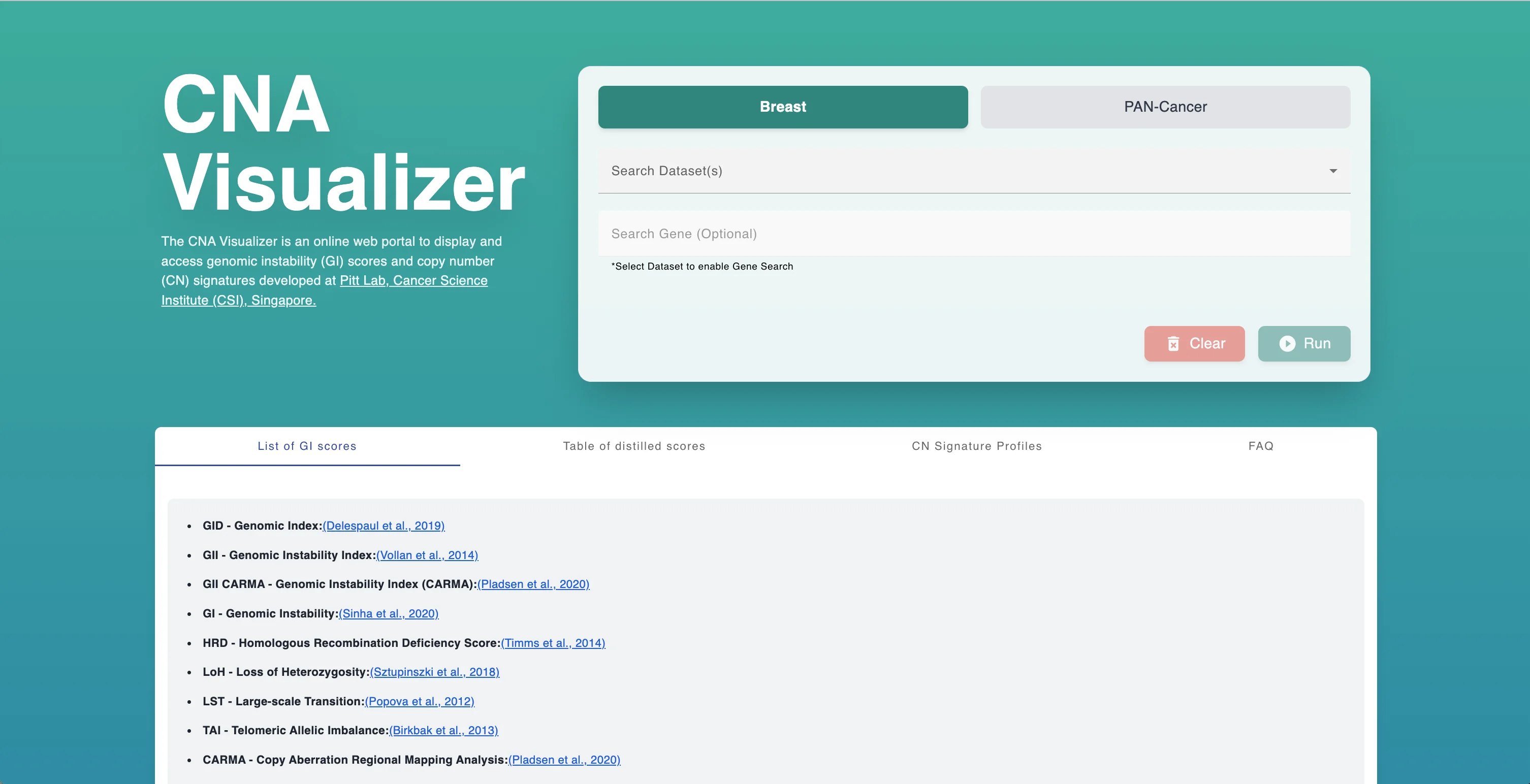Screenshot of gi-viewer landing page
